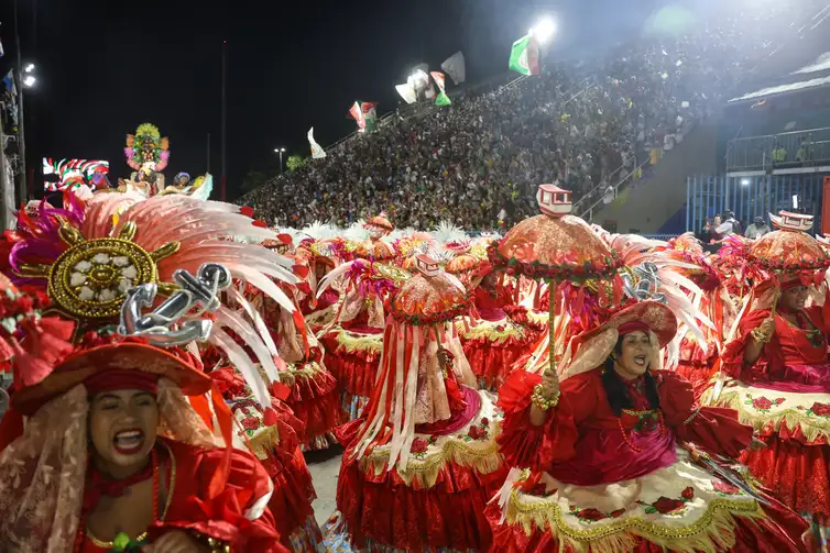 Rio de Janeiro (RJ), 05/03/2025 – Acadêmicos do Grande Rio desfila no terceiro dia de carnaval do grupo Especial na Marquês de Sapucaí, na região central do Rio de Janeiro. Foto: Tomaz Silva/Agência Brasil