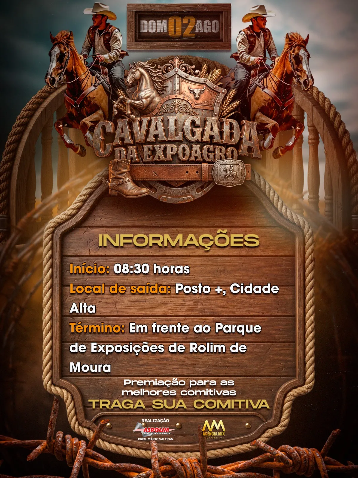 Cavalgada da 37ª Expoagro será neste domingo (2), com saída do Posto Mais, no Cidade Alta, em Rolim de Moura